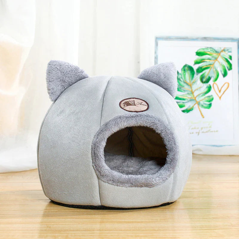 Cozy Winter Cat Cave Bed – Semi-Enclosed Nest for Cats & Small Dogs