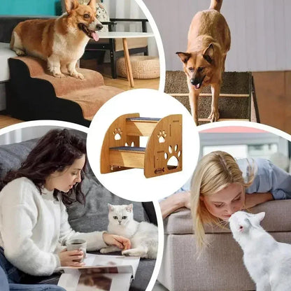Wooden Pet Stairs for High Beds – Non-Slip Steps for Dogs & Cats