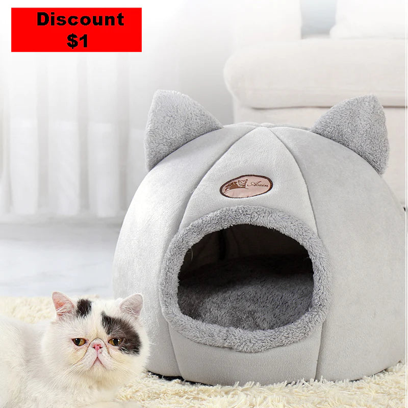 Cozy Winter Cat Cave Bed – Semi-Enclosed Nest for Cats & Small Dogs