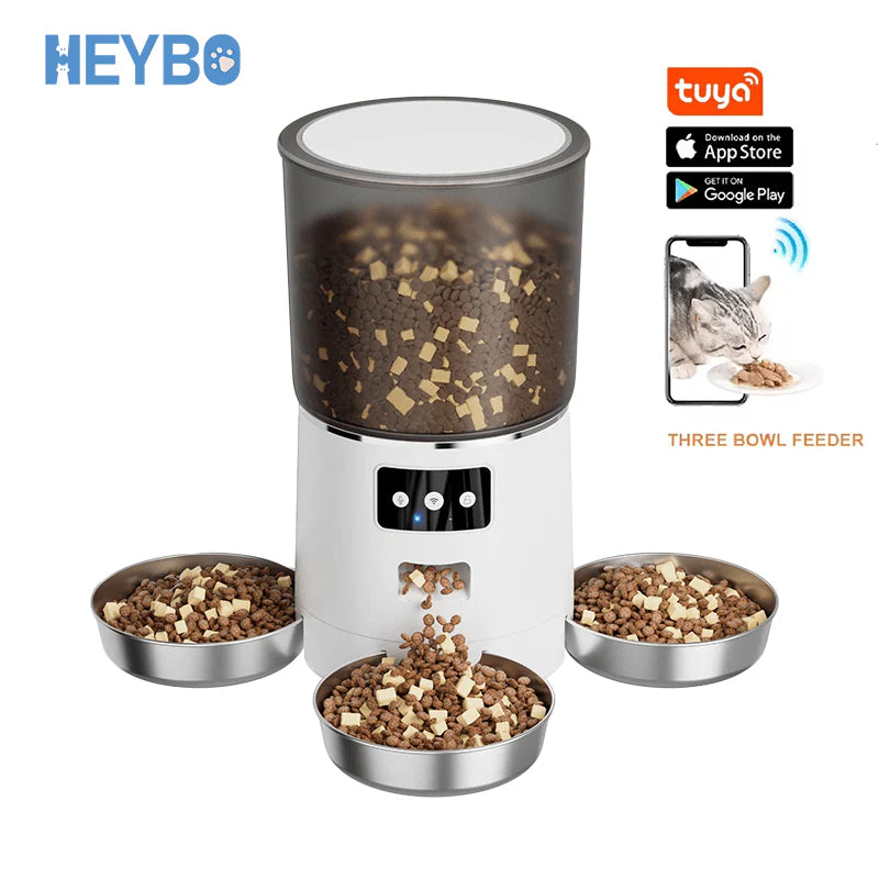 HEYBO Smart Cat Feeder – App-Controlled with 3 Independent Bowls
