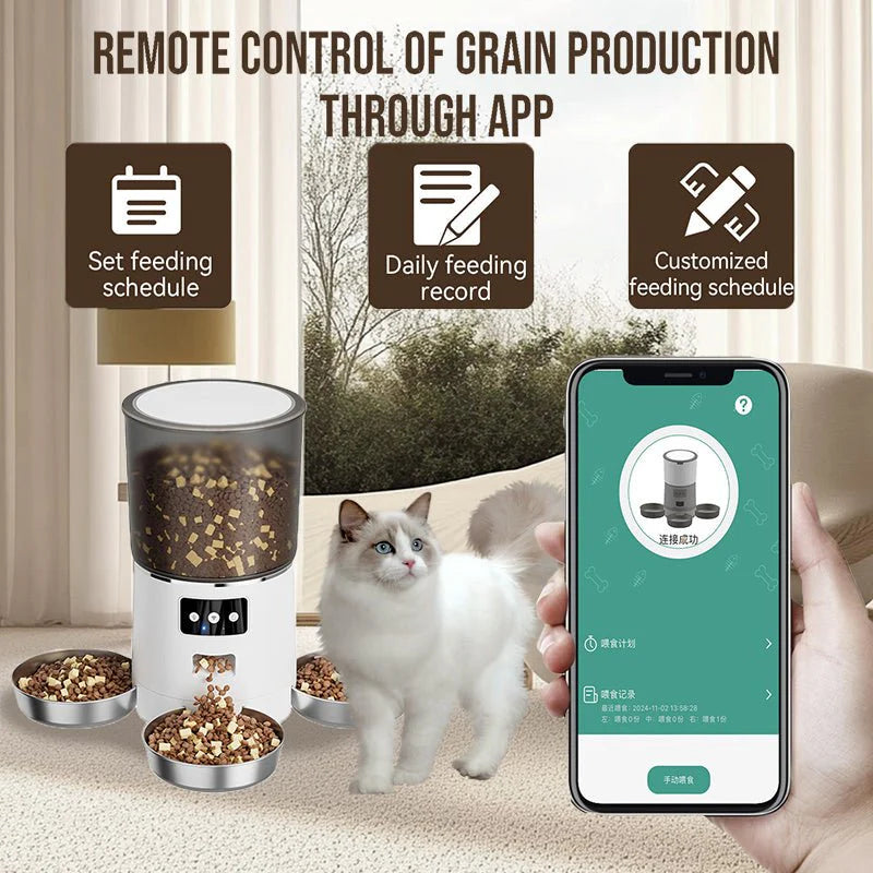HEYBO Smart Cat Feeder – App-Controlled with 3 Independent Bowls