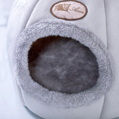 Cozy Winter Cat Cave Bed – Semi-Enclosed Nest for Cats & Small Dogs