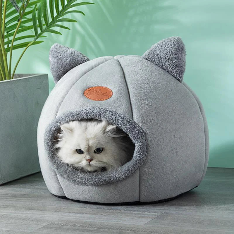 Cozy Winter Cat Cave Bed – Semi-Enclosed Nest for Cats & Small Dogs