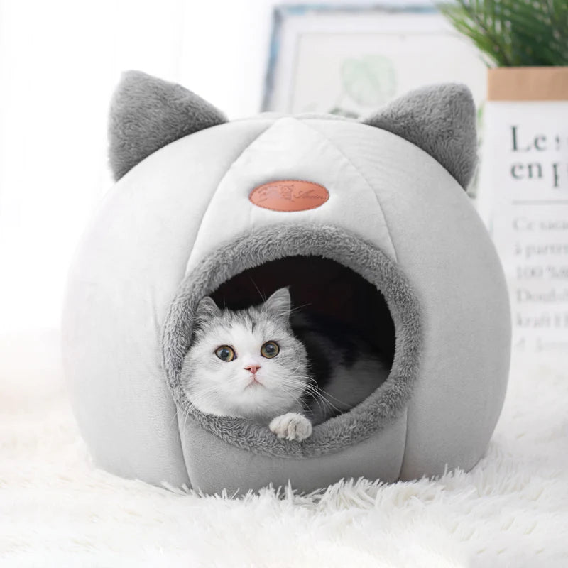 Cozy Winter Cat Cave Bed – Semi-Enclosed Nest for Cats & Small Dogs